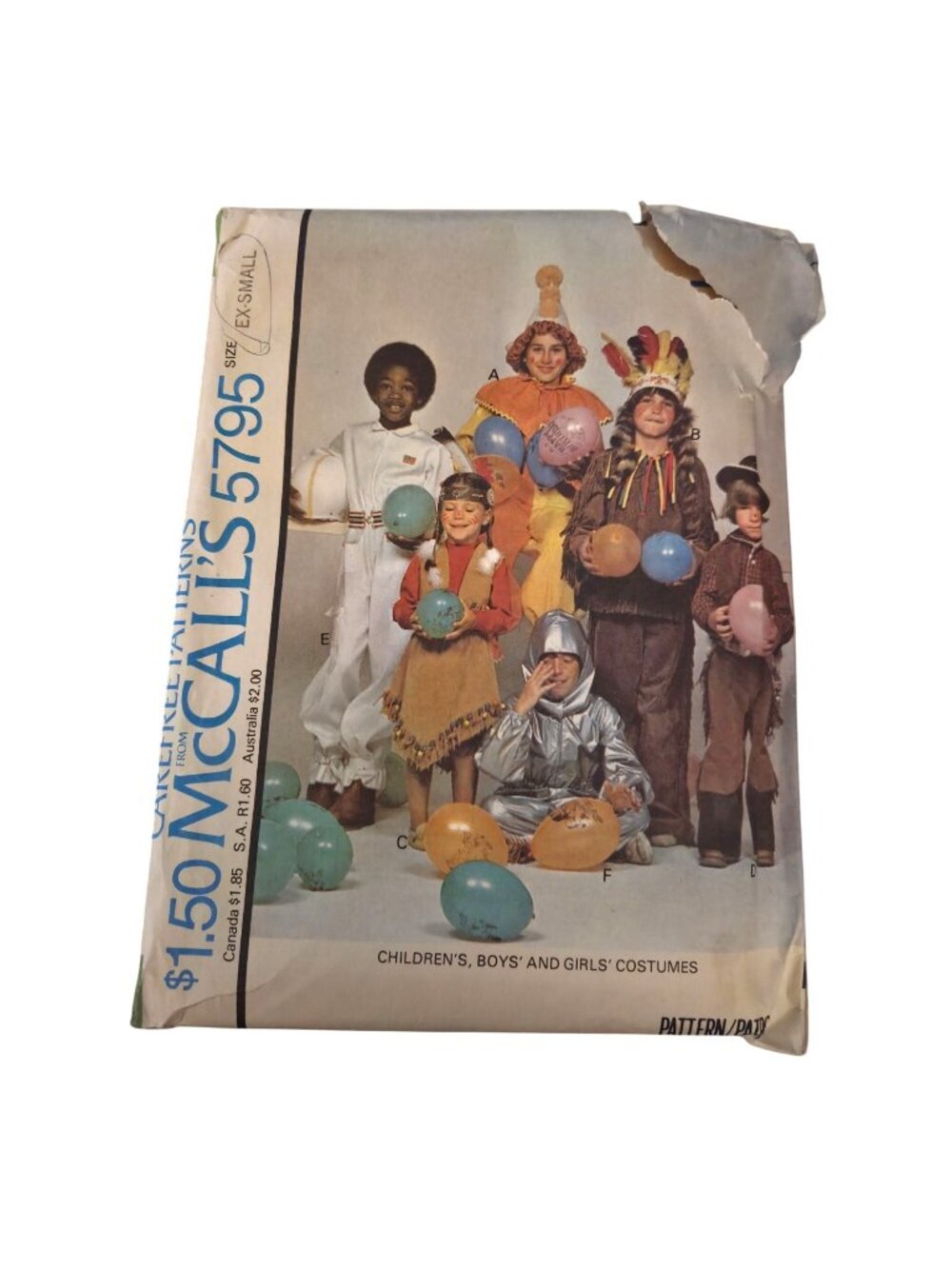 McCalls 5795 Childs Costume Sewing Pattern Size 4-6 1977 Halloween Uncut